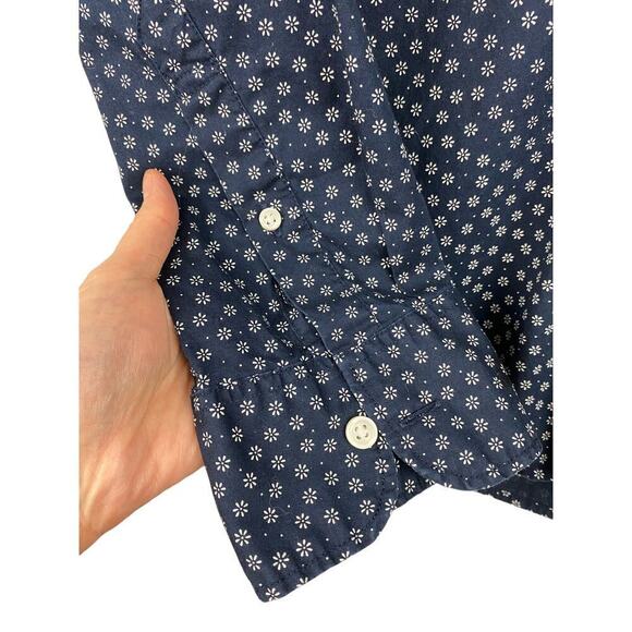 J. Crew Flex Washed Size M Slim Navy Blue Long Sleeve Floral Button Up Shirt - Picture 2 of 8